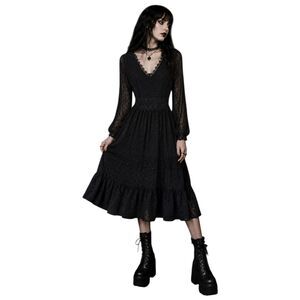 One One Six Whimsigoth Milkmaid Midi Dress Womens S Tiered Lace Black Grunge
